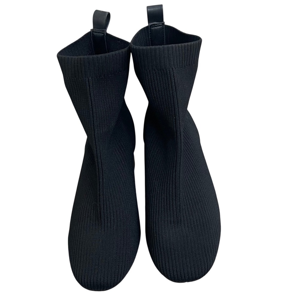 Joie neely EUC Womens Black Ribbed Knit Sock Block Heel Ankle Boots Size 8.5M